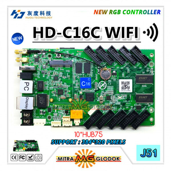 HD-C16-C WiFi Videotron & Running Text Controller Card HUB 75 | Full Color RGB - USB + WiFi